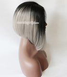 12 inches grey black bob lace front synthetic wigs - Luckin Wigs