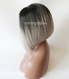 12 inches grey black bob lace front synthetic wigs - Luckin Wigs