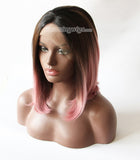 14 inches black ombre pink straight lace front wigs synthetic wig - Luckin Wigs