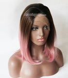 14 inches black ombre pink straight lace front wigs synthetic wig - Luckin Wigs