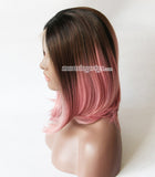 14 inches black ombre pink straight lace front wigs synthetic wig - Luckin Wigs