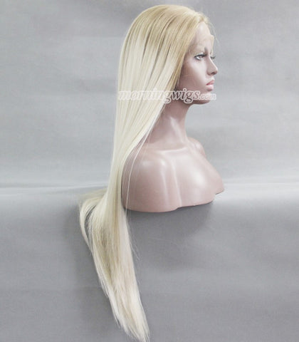 20 inches medium brown to blond straight synthetic lace front  wigs - Luckin Wigs