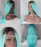 18 inches black ombre green straight lace front synthetic wigs - Luckin Wigs