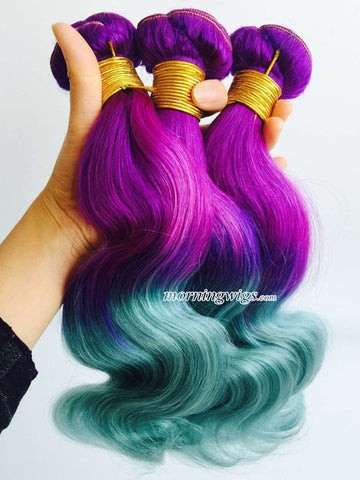 12 inches body wave purple-green hair bundles - Luckin Wigs
