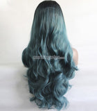 20 inches black ombre green body wave lace front wigs - Luckin Wigs