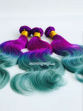 12 inches body wave purple-green hair bundles - Luckin Wigs