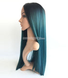 16inches 1b-blue straight synthetic lace front wigs - Luckin Wigs