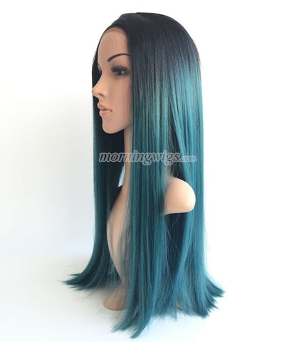 16inches 1b-blue straight synthetic lace front wigs - Luckin Wigs