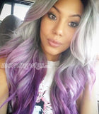22 inches white ombre purple body wave lace front synthetic wigs - Luckin Wigs