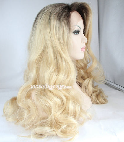 20 inches black ombre light brown body wave lace front wigs - Luckin Wigs