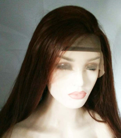 Long brown straight synthetic lace front wigs for Halloween fashion - Luckin Wigs