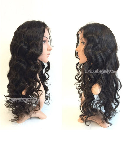 100% Brizilian Virgin Human Hair Full Lace Wigs Natural Black 22" Body Wave - Luckin Wigs