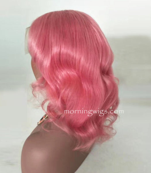 14 inches body wave pink lace front virgin human hair wigs - Luckin Wigs