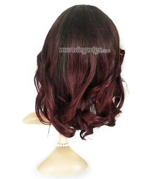 16 inches dark root  99J natural wave human hair wigs pre-plucked hairline 150% density - Luckin Wigs