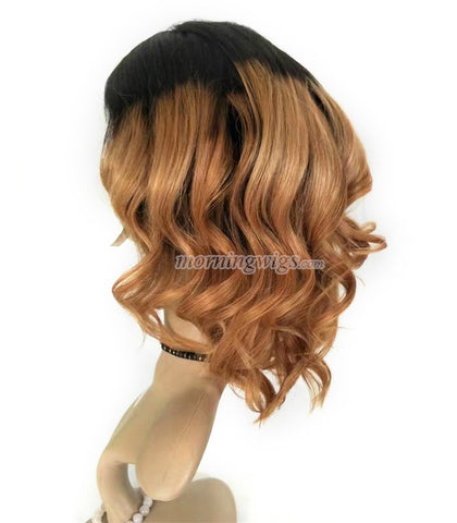 16 inches dark root light brown body wave virgin human hair lace wigs pre-plucked hairline 150% density - Luckin Wigs