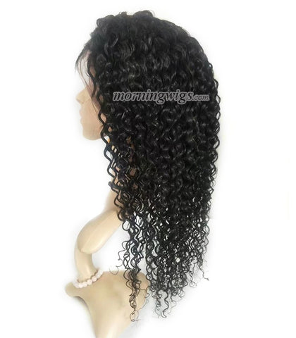 20 icnhes fake scalp wig black kinky curly virgin human hair wigs pre-plucked hairline 150% density - Luckin Wigs