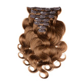 18 inches brown body wave clips in human hair extensions - Luckin Wigs