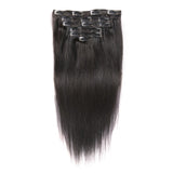 16 inches black straight clips in human hair extensions Natural Color 8 Pieces/Set Full Head Sets 100G - Luckin Wigs