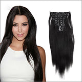 16 inches black straight clips in human hair extensions Natural Color 8 Pieces/Set Full Head Sets 100G - Luckin Wigs