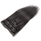 16 inches black straight clips in human hair extensions Natural Color 8 Pieces/Set Full Head Sets 100G - Luckin Wigs