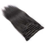 16 inches black straight clips in human hair extensions Natural Color 8 Pieces/Set Full Head Sets 100G - Luckin Wigs