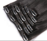 16 inches black straight clips in human hair extensions Natural Color 8 Pieces/Set Full Head Sets 100G - Luckin Wigs