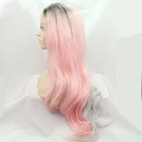 22 inches dark root grey ombre pink natural wave sythetic hair wigs - Luckin Wigs