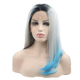 16 inches dark root grey blue ombre synthetic lace front wigs - Luckin Wigs