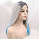 16 inches dark root grey blue ombre synthetic lace front wigs - Luckin Wigs