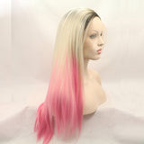 22 inches dark root blond ombre pink syntheitc hair wigs - Luckin Wigs