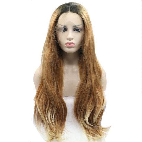 24 inches dark root brown synthetic natural wave lace front wigs - Luckin Wigs