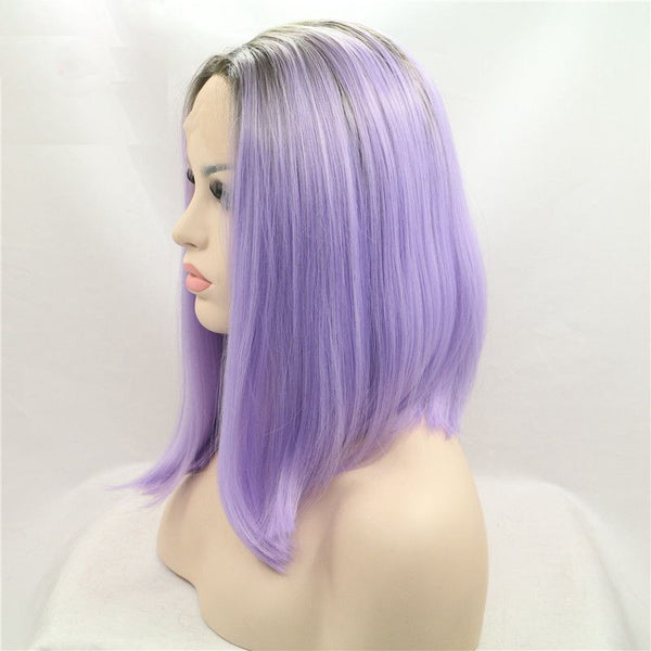 16 inches dark root purple straight synthetic hair lace front wigs - Luckin Wigs