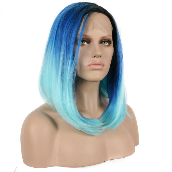 16 inches ombre blue synthetic lace front hair wigs - Luckin Wigs