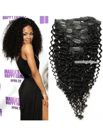 Kinky Curly  color 1B clips in hair extensions - Luckin Wigs
