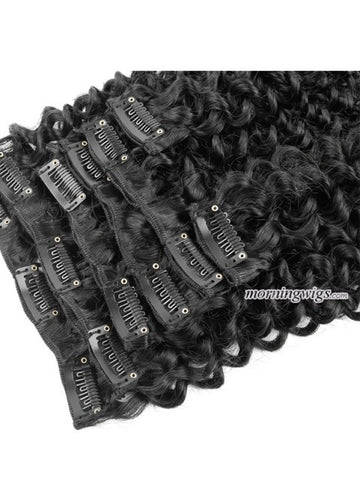 Kinky Curly  color 1B clips in hair extensions - Luckin Wigs