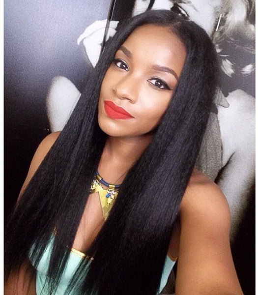 20 inches natural straight black virgin Brazilian human hair lace front wigs - Luckin Wigs