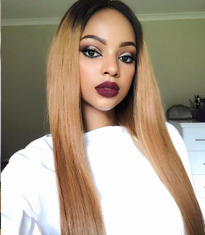 20 inch HD full lace wig dark root blonde natural straight human hair wigs pre-plucked hairline 150% density - Luckin Wigs