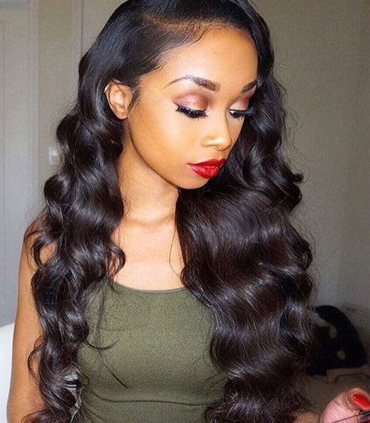 20 inches fake scalp lace wigs black body wave satin human hair wigs for great women - Luckin Wigs