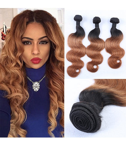 16 inches black ombre brown 100% human hair  bundles - Luckin Wigs