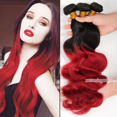 20 inches 1B-99j ombre body wave human hair extensions - Luckin Wigs