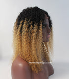 16 inches black ombre blonde kinky curly virgin human hair lace wigs - Luckin Wigs