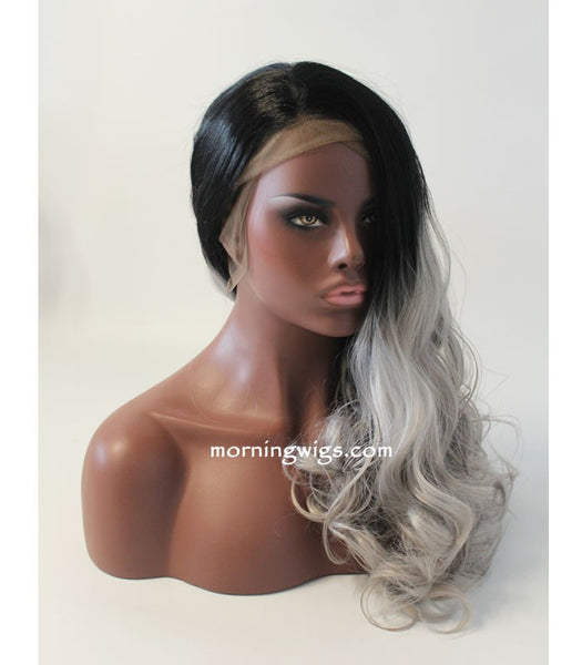 18 inches black ombre gray body wave synthetic lace front wigs for fashion girls - Luckin Wigs