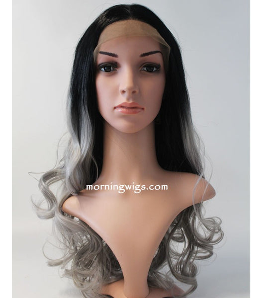 Halloween celebrate happy black ombre gray wave lace front wigs - Luckin Wigs