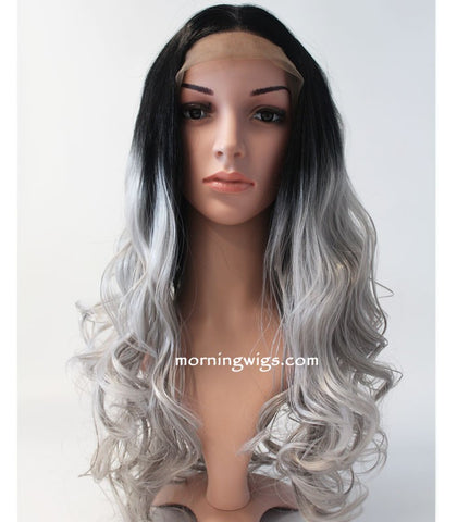 Halloween celebrate happy black ombre gray wave lace front wigs - Luckin Wigs