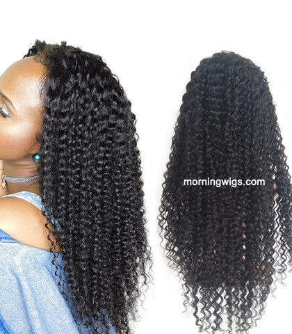 24 inches black 8mm curly human hair 360 lace wigs pre-plucked hairline 150% density - Luckin Wigs