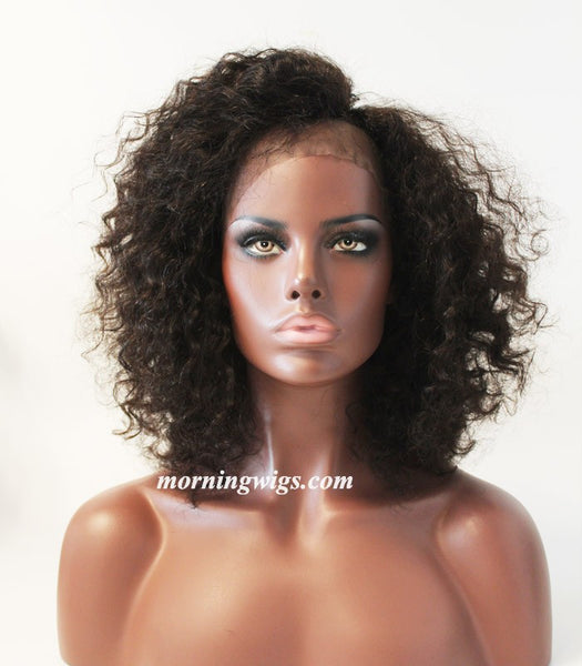 black kinky curly 100% human hair satin lace wigs fashion women - Luckin Wigs