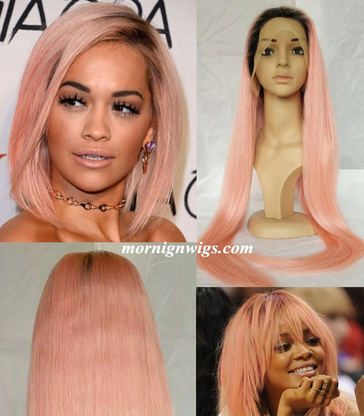 Fashion Hollywood 20 inches natural straight pink human hair lace wig - Luckin Wigs