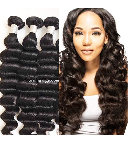 18 inches loose wave black virgin human hair bundles - Luckin Wigs