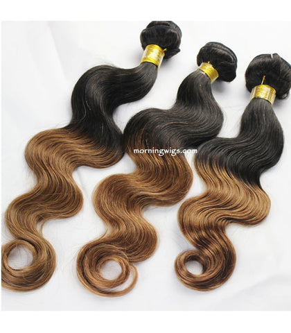 18 inches Brazilian human hair black ombre brown human hair extensions - Luckin Wigs