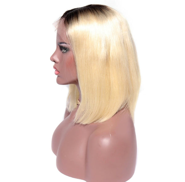 12 inches 1B-613 ombre bob straight human hair wigs lace front wigs 150% density - Luckin Wigs